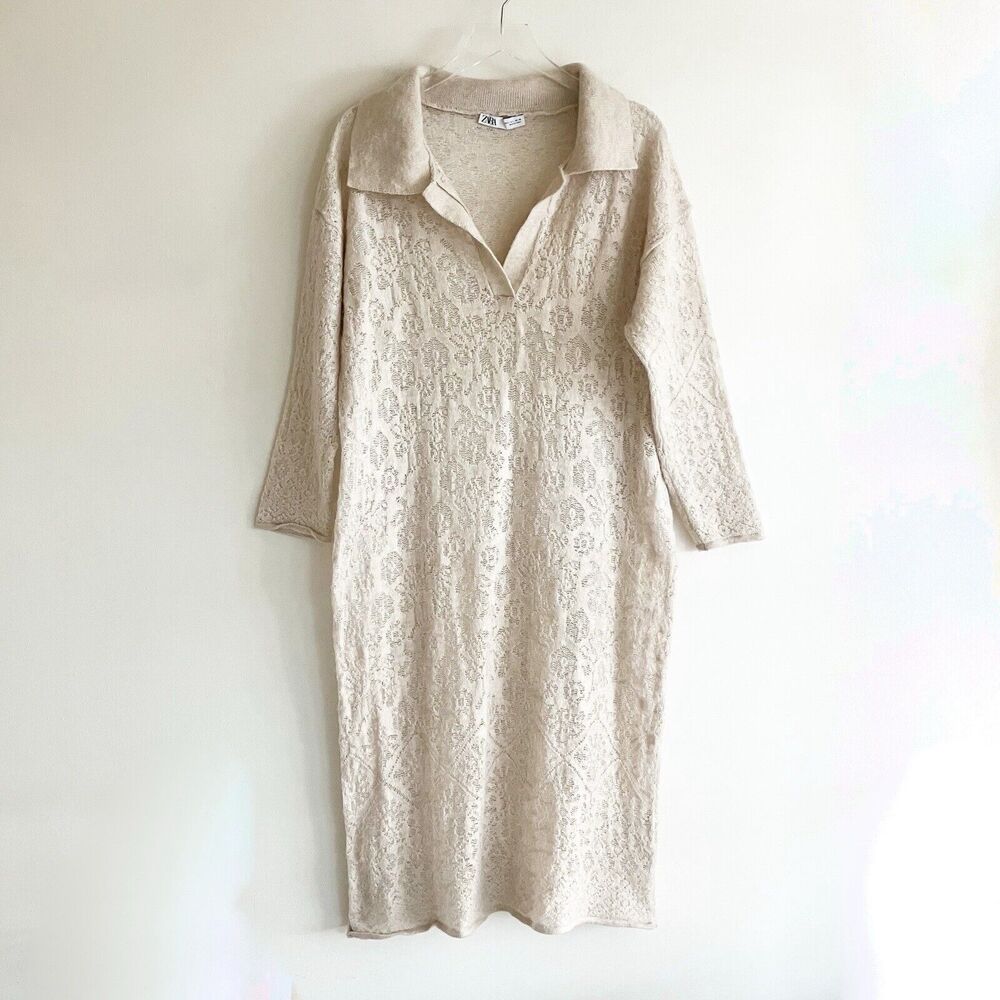 Zara Cream Long Sleeve Dress